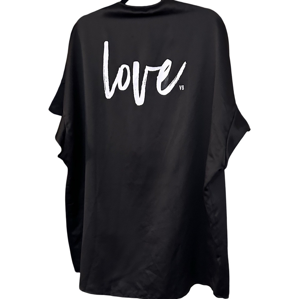 NWT‎ VICTORIA'S SECRET Black Satin Love VS Flutter Sleeve Kimono Robe Tie Front